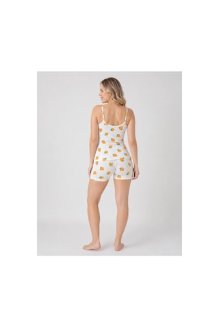Pijamask Kadın Beyaz Çilek Desenli Askılı Şortlu Pijama Takımı Pamuklu Yazlık Ev Giyim P100-0040 Beyaz