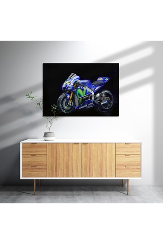 Cakasepetim Yamaha Eneos Mavi Yarış Motorsikleti Karanlık Arka Plan Ahşap Mdf Tablo