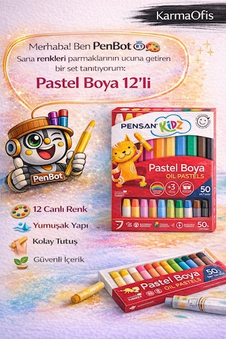 Pastel Boya 12 Li 12 Canlı Renk, Yumuşak Sürüm, Anaokulu Ve Ev İçin Güvenli Yağlı Pastel Boya Beyaz