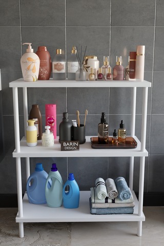 3 Raflı Çevir Tak Beyaz Metal Gövdeli Çok Amaçlı Banyo Rafı Ve Organizer Raf Banyo Dolabı Beyaz
