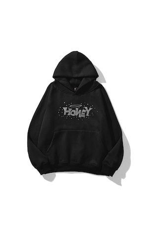 Tarzsokak Unisex Honey Taş Baskılı Sweatshirt Siyah