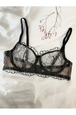 Arona Dantelli Brode İşlemeli Balenli Sütyen Takım Siyah-Nude Nude - Siyah