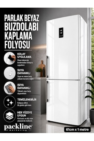 Packline Marketing Parlak Beyaz Buzdolabı Kaplama Folyosu 61cm X 1metre 010 - Parlak Beyaz