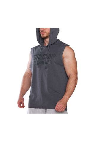 Musclecloth Training Club Kapüşonlu Kolsuz Sweatshirt Füme Gri