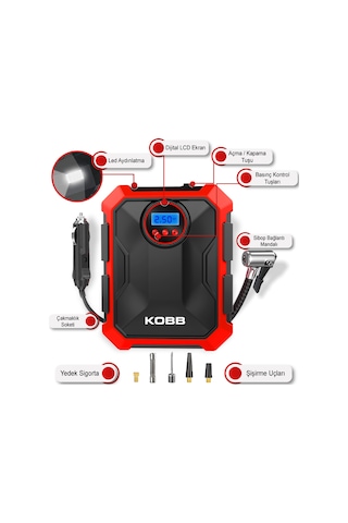 Kobb KB200 12V 150 Psi Ayarlanabilir Dijital Basınç Göstergeli Kompresör Hava Pompası