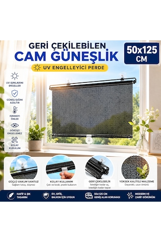 50x125 Cm Geri Çekilebilen Araç İçi Ön Cam Güneşlik, Ev Tipi Cam Güneşlik Uv Engelleyici Siyah