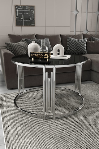 Piyano Tekli Orta Sehpa Gümüş Ayak Siyah Ayna