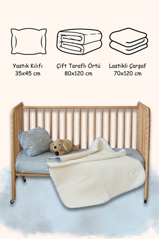 Esti Baby Bebek & Çocuk Uyku Seti 3'lü Pike Takımı 70x120 CM Lastikli Çarşaf - Örtü - Yastık Kılıfı