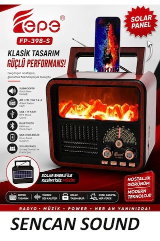 Fepe Fp-398 Şömine Efektli Retro Bluetooth-usb-sd-fm Şarjlı/ Ledli Nostaljik Radyo - Sencan Sound
