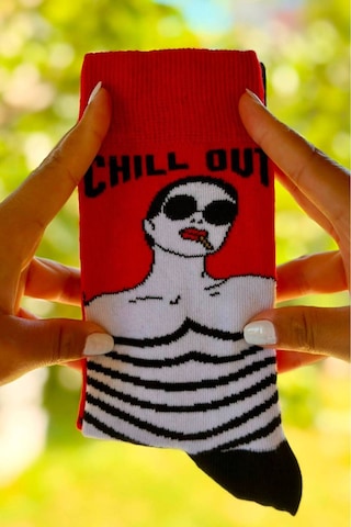 Lousocks Unisex Sağlı Sollu Chill Out Desenli Soket Çorap Kırmızı