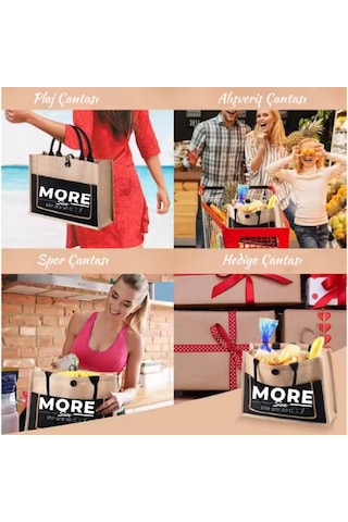 Moresun Organik Jüt Keten Kadın Çanta Orta Boy Tote El Ve Omuz Çantası -tablet & Telefon Cepli, Günlük Plaj Alışveriş Çantası 35x30x14 Cm Bej - Beyaz
