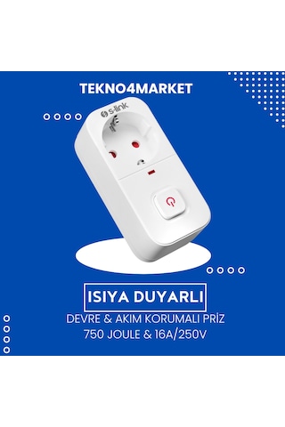 S-Link SL-010 750 Joule Anahtarlı Isıya Duyarlı Akım Korumalı Tekli Priz