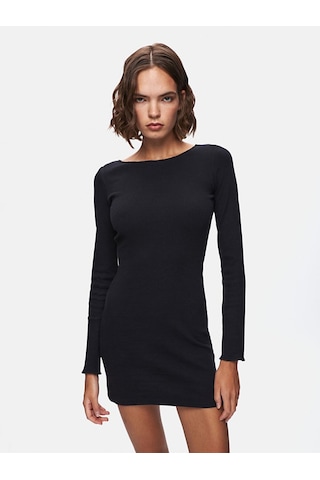 Ltb Düz Kayık Yaka Uzun Kollu Slim Fit Midi Siyah Elbise 011258302160033 200 Siyah