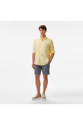 Nautica Erkek Sarı Classic Fit Keten Gömlek Düz W55101t Sarı