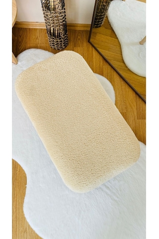 Ahşap Ayaklı Teddy Kumaş Dikdörtgen Dekoratif Puf Bench Ekru