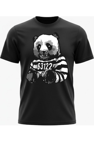 Urbantrendstore Unisex Panda Mahkum Temalı Oversize Fit Rahat Geniş Salaş T-shirt Günlük Tişört Siyah