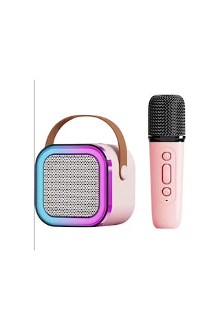 Mepa Karaoke Kablosuz Hoparlör Mikrofonlu Rgb Işıklı Bluetooth Speaker Tf Kart/usb Pembe Najmaddin