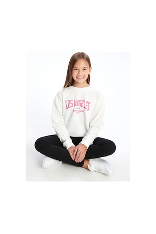 LC Waikiki Beyaz Bisiklet Yaka Kız Çocuk Sweatshirt