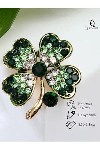 Queen Fair "dört Yapraklı Yonca" Strassli Broş" 170211150 Yeşil
