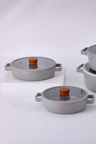 Neoflam Fika Cam Kapaklı Alüminyum 2'li Sahan Set 20 - 22cm Gri