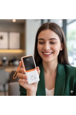 H32 10000 Mah Power Bank Pd 20w Ve Usb 22.5w Fast Hızlı Şarj Dahili Type C Ve Lightning Kablolu Dünya Standartları