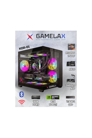 Gamelax Kor-01 Amd Ryzen5 7500f Rtx5060 Ti 8gb 16gb Ddr5 Ram 1tb M.2 Ssd 240mm Sıvı Soğutma Wi-fi Ma