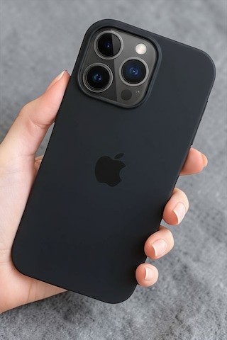 Iphone 16 Pro Max Uyumlu Kılıf Logolu Lansman Soft Yumuşak Içi Kadife Silikon Kapak Siyah