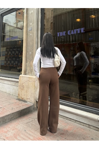 Out Of Standart Kadın Wide-leg Kalıp Beli Lastikli Kordon Detaylı Eşofman Altı Kahve