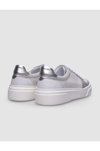%100 Hakiki Deri Beyaz - Gri Kadın Sneaker Beyaz