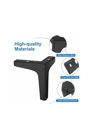 Novahub 800 Kg Taşıyabilen 4 Adet Modern Metal Masa Ayağı Seti, 10cm Üçgen Metal Ayak, Dolap, Kanepe İçin Pim Mobilya Ayağı, Siyah -