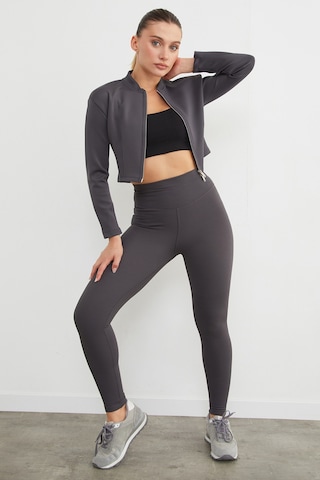 Fullamoda Fermuarlı Hakim Yaka Crop Spor Ceket Antrasit