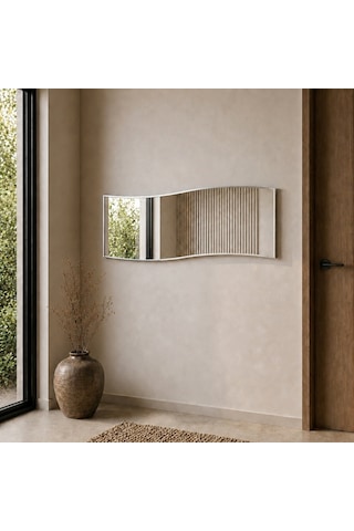 Modern Dalgalı Boy Aynası 40x120 Cm Organik Formlu Minimalist Dekoratif Duvar Aynası 2026 Trend Gümüş