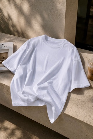 Bbbutikbasic Erkek Oversize Basic Bisiklet Yaka Pamuklu Tişört My3535 Beyaz