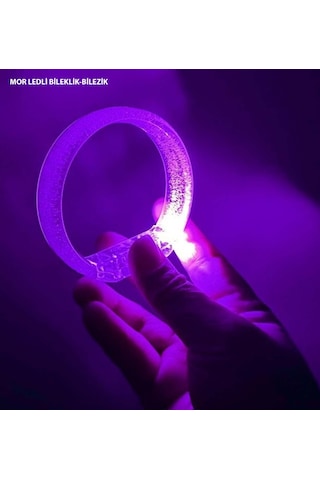 Mor Led Işıklı Baskı Yapılabilen Pilli Bileklik Bilezik 1,5 Cm Genişlik Çok Renkli
