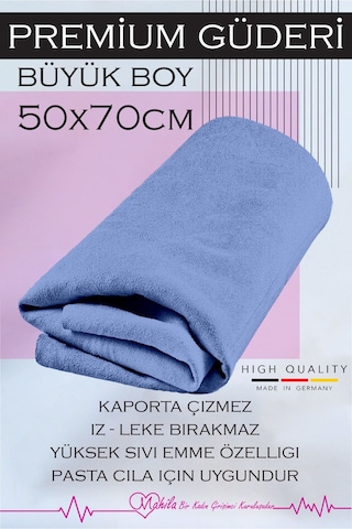 1 Adet 50x70 Mavi Ekstra Büyük, Premium Güderi Bez, Oto Kaporta Çizmez, Oto Kurulama Bezi