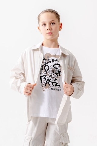 Giyicem Kız Çocuk Yan Pileli Gömlek T-shirt İkili Takım 1809 Ekru