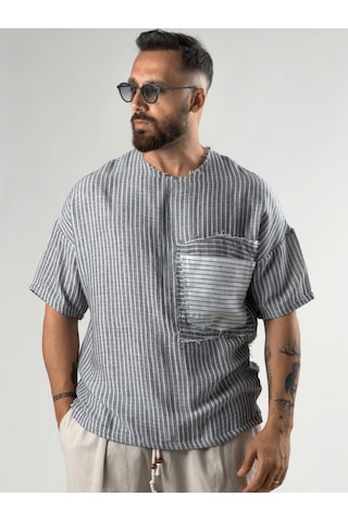 Cocopelli Siyah Çizgili Patch Bohem Erkek T-shirt Coc3289