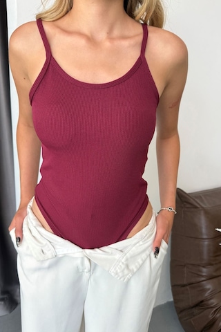 Jee Lee Kadın Askılı Kaplı Çıtçıtlı Body Bordo - 5070