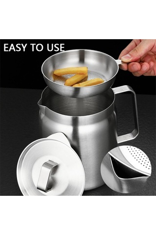 2 Arada 1 Yağ Filtre Tenceresi, Paslanmaz Çelik Fritöz Tenceresi Mutfak Depolama İçin Sepet İle Pişirme 2l Çelik