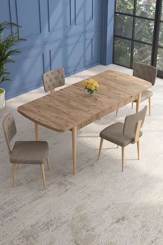 Lars Atlantik 80x132 Açılabilir Mdf Masa Yemek Odası Takımı,mutfak Takımı 4 Adet Sandalye Cappucino