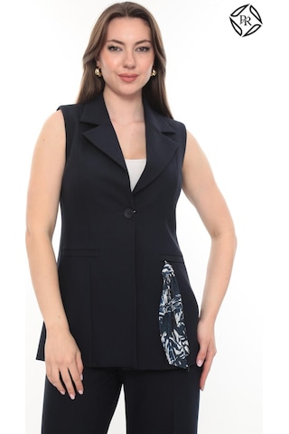 Prenses Kadın Rahat Kesim Astarlı Kolsuz Blazer Ceket Pantolon Takım Elbise Siyah Lacivert