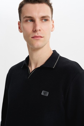 AR-MA Arma Erkek Regular Fit Polo Yaka Sweatshirt Karbon Fırçalı Selanik, %65 Pamuk %35 Polyester, Düğmesiz Basic K30554698602 Siyah