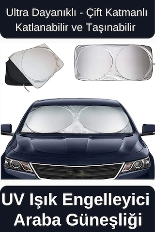 Ultra Dayanıklı Katlanabilir Ve Taşınabilir Uv Işık Engelleyici Çift Katmanlı Ön Cam Araba Güneşliği