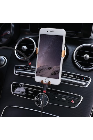Type-c - 3.5mm Aux Ses Kablosu, Örgülü Kulaklık Kablosu, Mikrofon Destekli Araç Ve Telefon Ses Aktarım Kablosu, 1 Metre Siyah/kırmızı