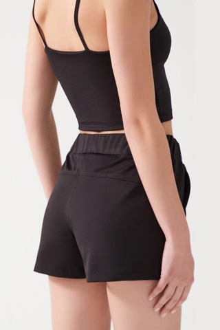 Los Ojos Kadın Siyah Cepli Beli Lastikli Basic Fit Spor Şort Shorts Siyah