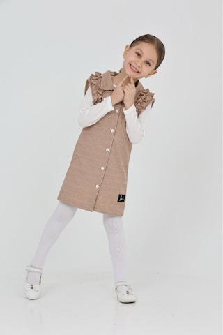 Kız Çocuk Omuz Fırfırlı 2'li Elbise Elbise+bady Bluz 12181 Açık Kahve Açık Kahverengi