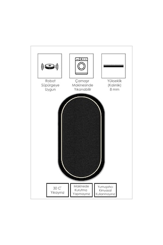West Home Makinede Yıkanabilir Kaymaz Taban Leke Tutmaz Oval Yolluk Ev Dekorasyonu İçin Siyah Kesme Yolluk 478 Black Oval Yolluk