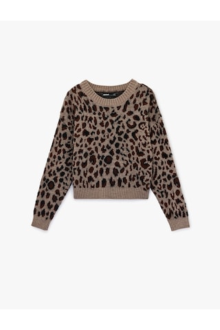 Koton Uzun Kollu Geniş Yuvarlak Yaka Leopar Desenli Oversize Triko Kazak Leopar Desenli 6wak90602ht Leopar Desenli