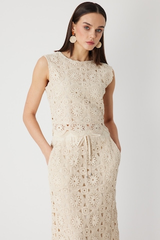 On Kadın Dantel Desenli Crop Bluz 76371 Krem