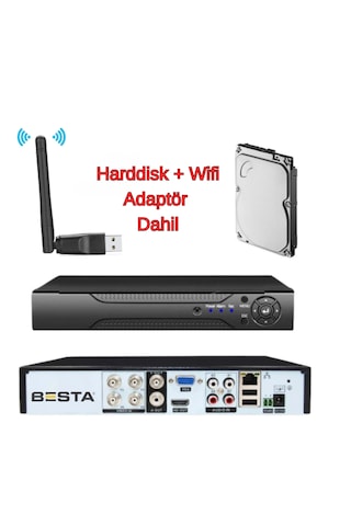 4 Kanal 5mp Hibrit Kayıt Cihazı 500gb Hdd, Wi-fi Dahil, H.265+, Insan/araç/yüz Tanıma, Xmeye İle Uzaktan Izleme